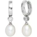 Creolen 925 Silber 2 Süßwasser Perlen 2 Zirkonia Perlenohrringe