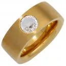 Damen Ring breit Edelstahl gold matt mit Kristallstein