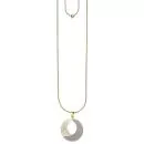 Collier Kette mit Anhänger rund Edelstahl gold farben Glitzer-Effekt 80 cm