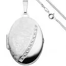 Schmuck-Set, bestehend aus einem ovalen Medaillon aus 925 Sterlingsilber, teileismatt, für bis zu 2 Fotos und einer Panzerkette.