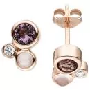 Ohrstecker aus Silber Rotgold vergoldet mit 2 lila Zirkonia und Glassteinen