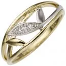 Damen Ring 585 Gelbgold Weißgold bicolor, 3 Diamanten