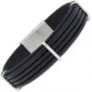 Leder Armband schwarz mit Edelstahl 21 cm