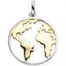 Anhänger Weltkarte 925 Sterling Silber bicolor vergoldet